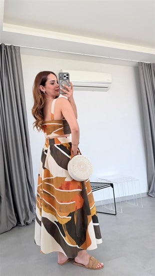 Desenli Vina Crop Etek Takım
