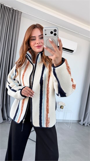 Lacivert Merida Standart Beden Dik Çizgili Peluş
