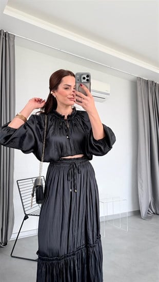 Cindy Crushlı Bluz Etek Takım