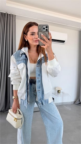 Valencia Paraşüt Kumaş Denim Detaylı Yağmurluk