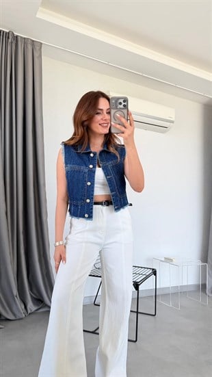 Mavi Melinda Sıfır Kol Yelek