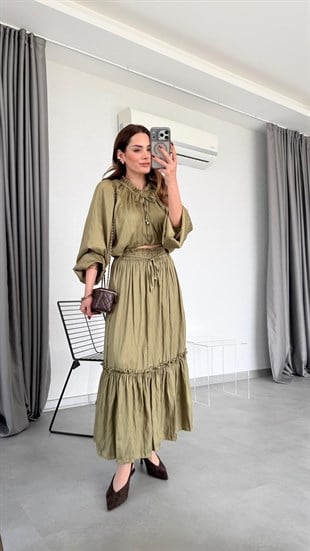 Cindy Crushlı Bluz Etek Takım