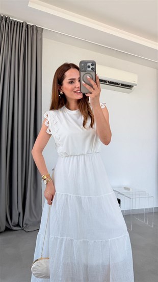 Beyaz Felicia Askılı İçi Astarlı Croplu Elbise