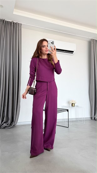 Mürdüm Givora Arkadan Fermuarlı Bluz  Pantolon Takım