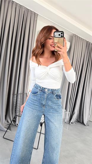 Eliza Önü Büzgü Düşük Omuz Bluz