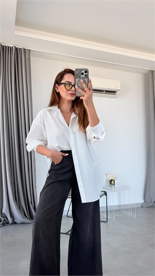 Ekru Vespera Oversize Gömlek