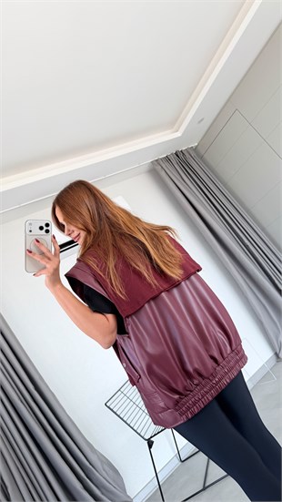 Mürdüm Kohan Premium Oversize Deri Yelek