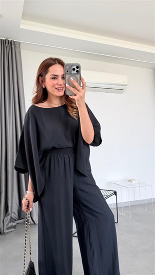 Siyah Helsinki Pelerin Model İkili Takım