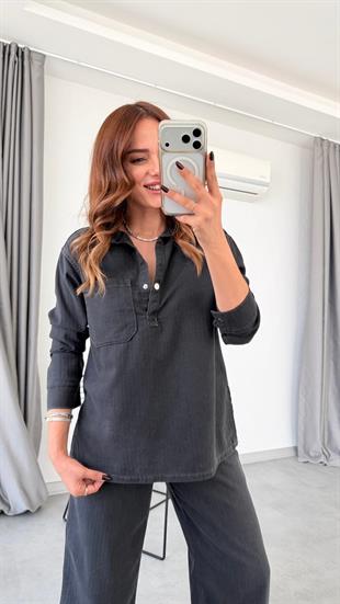 Yırtmaç Detaylı Denim Takım