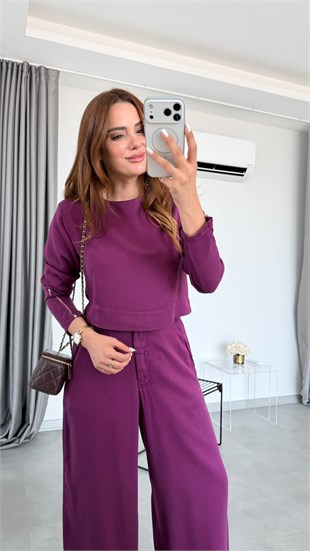 Mürdüm Givora Arkadan Fermuarlı Bluz  Pantolon Takım