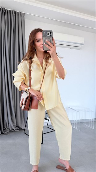 Sarı Reyna Gömlek Pantolon Takım