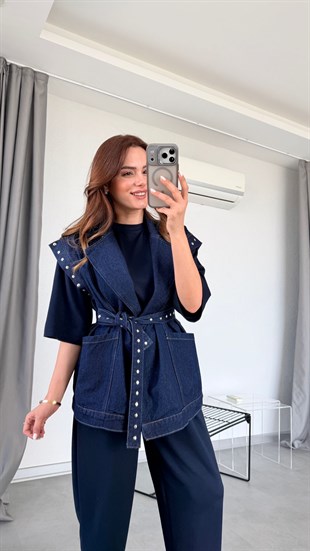 Daisy Kuşaklı Trop Detaylı Oversize Yelek