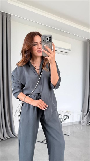Antrasit Reyna Gömlek Pantolon Takım