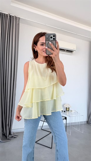 Sarı Joy Fırfırlı Bluz