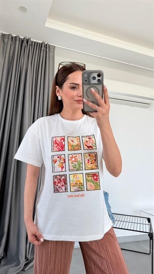 Fiona Baskı Nakış Detaylı T-shirt