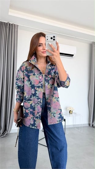 Çiçek Desenli San Luis Denim Ceket
