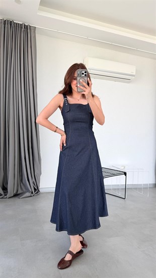 Mavi Rose Ayarlanabilir Askılı Denim Elbise