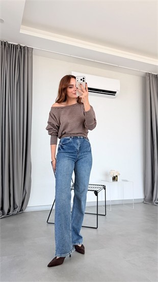 Lacivert Evan Yüksek Bel Jean
