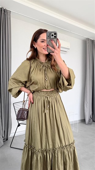 Cindy Crushlı Bluz Etek Takım