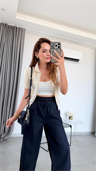 Taş Rengi Britney Dantelli Yarım Kol Hırka