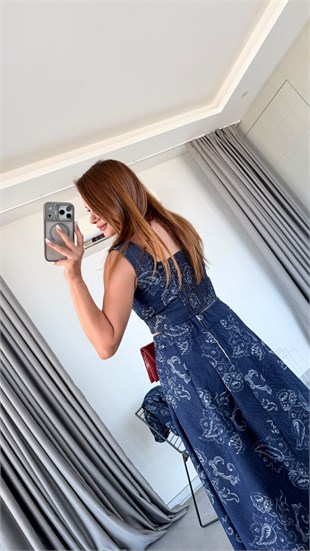 Lacivert Riesa Kalın Askılı Crop