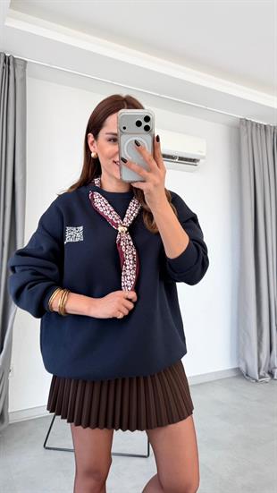 Rins Fularlı Lacivert Sweatshirt