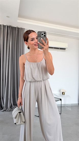 Taş Rengi Elba İp Askılı Bluz Pantolon Takım
