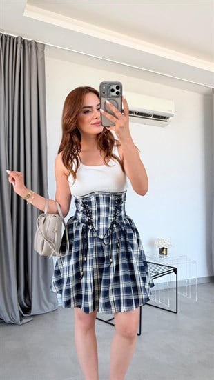 Lacivert Hazel Kaşkorseli Elbise