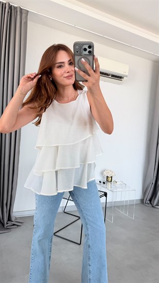 Ekru Joy Fırfırlı Bluz