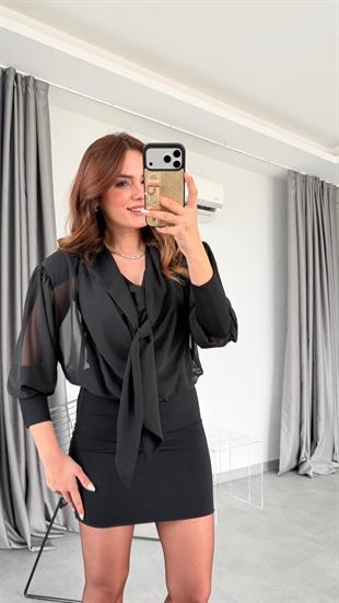 Blonde Vatkalı Kısa Şifon Elbise