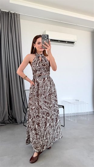 Kahve Molina Desenli Maxi Etek