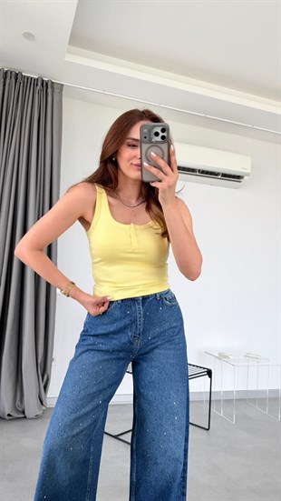 Canlı Sarı Zafir Askılı Çıtçıtlı Atlet