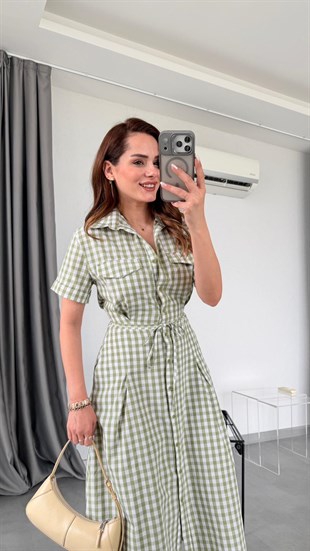 Ester Kareli Desenli Elbise
