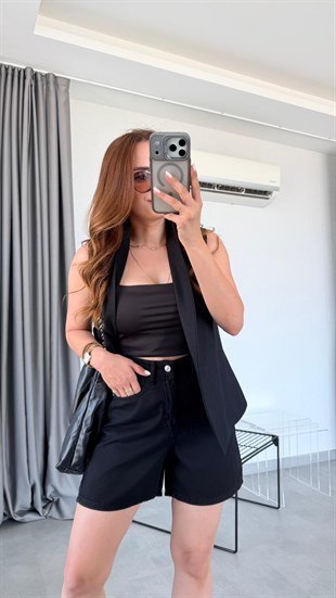 Siyah Lumera Cepli Tensel Şort