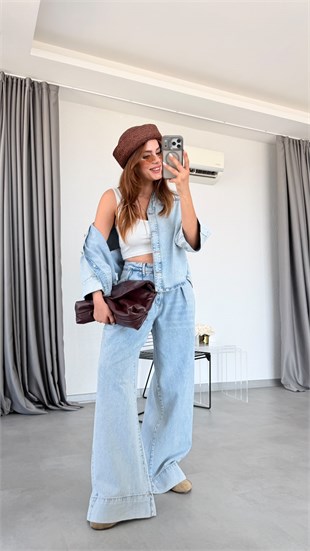 Açık Mavi Freve Gömlek Pantolon Denim Takım