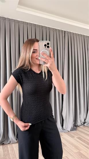 Nice Dokulu Kısa Kollu Bluz
