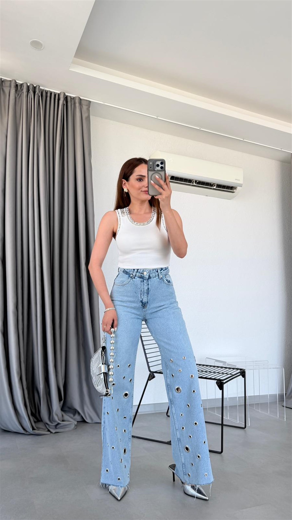 Pelin Yıldız Butik | Isla Kuş Gözü Detaylı Jean | Mersin Butik