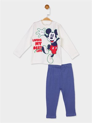 Mickey Mouse Lisanslı Erkek Bebek Uzun Kol Tişört ve Waffle Pantolon 20676