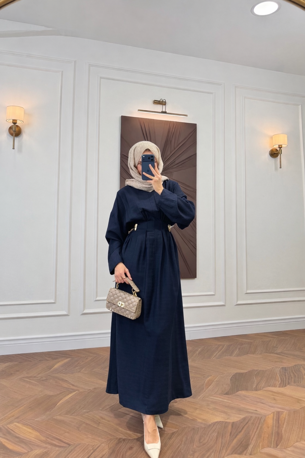 Nilra Broşlu Elbise - Lacivert