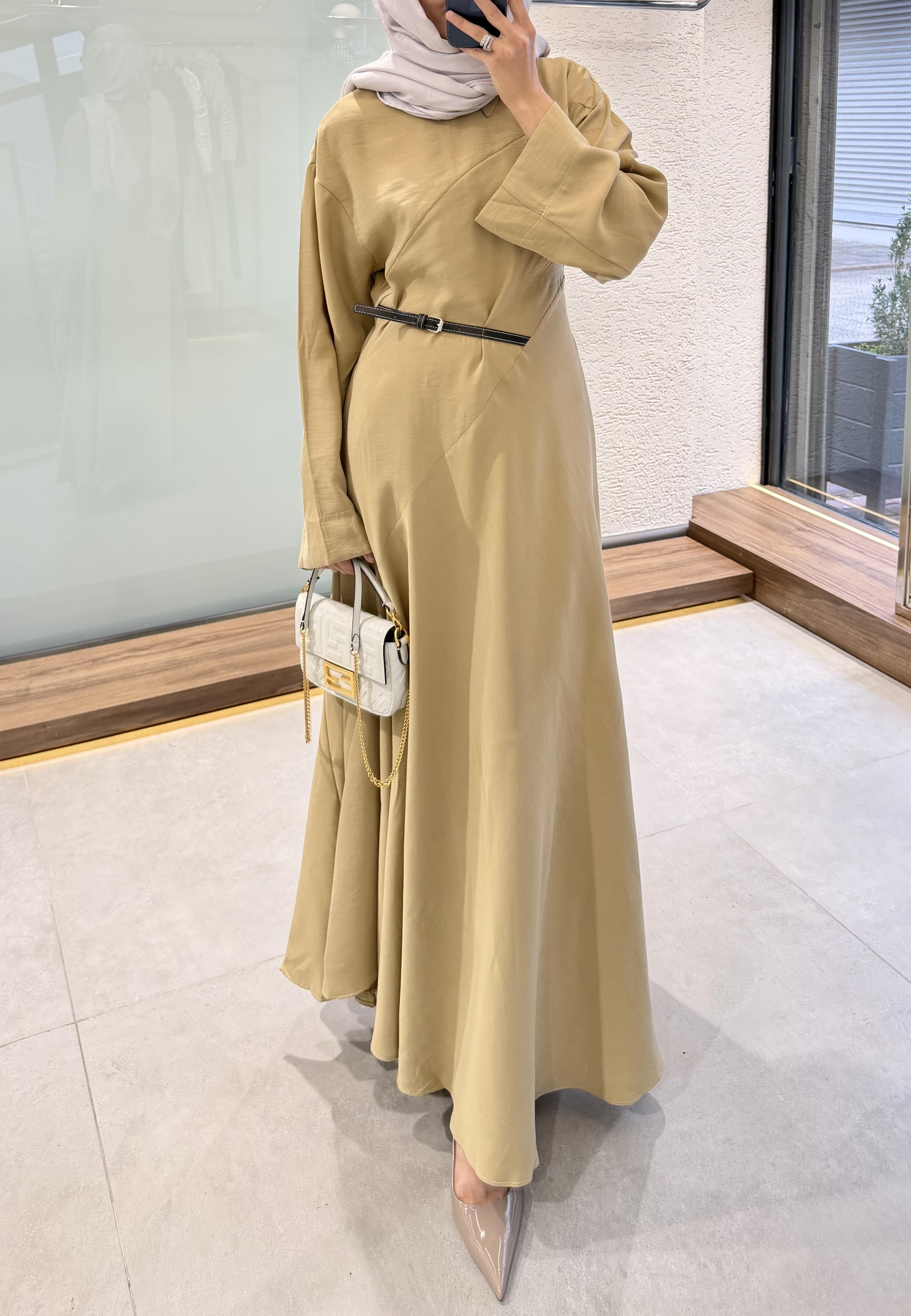 Patra Kemerli Elbise - Soft Camel