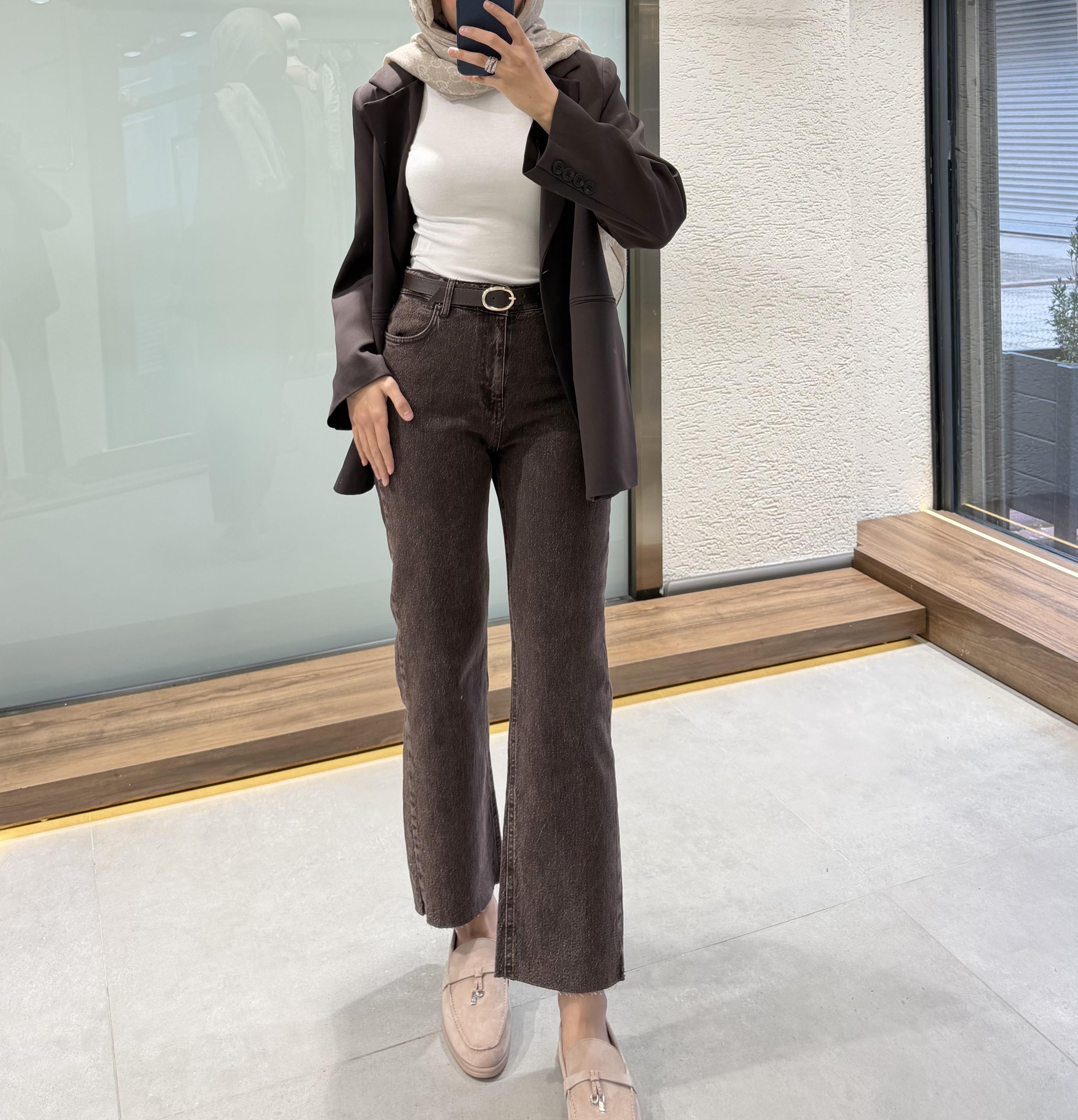 Flex Kahve Kemerli Jean