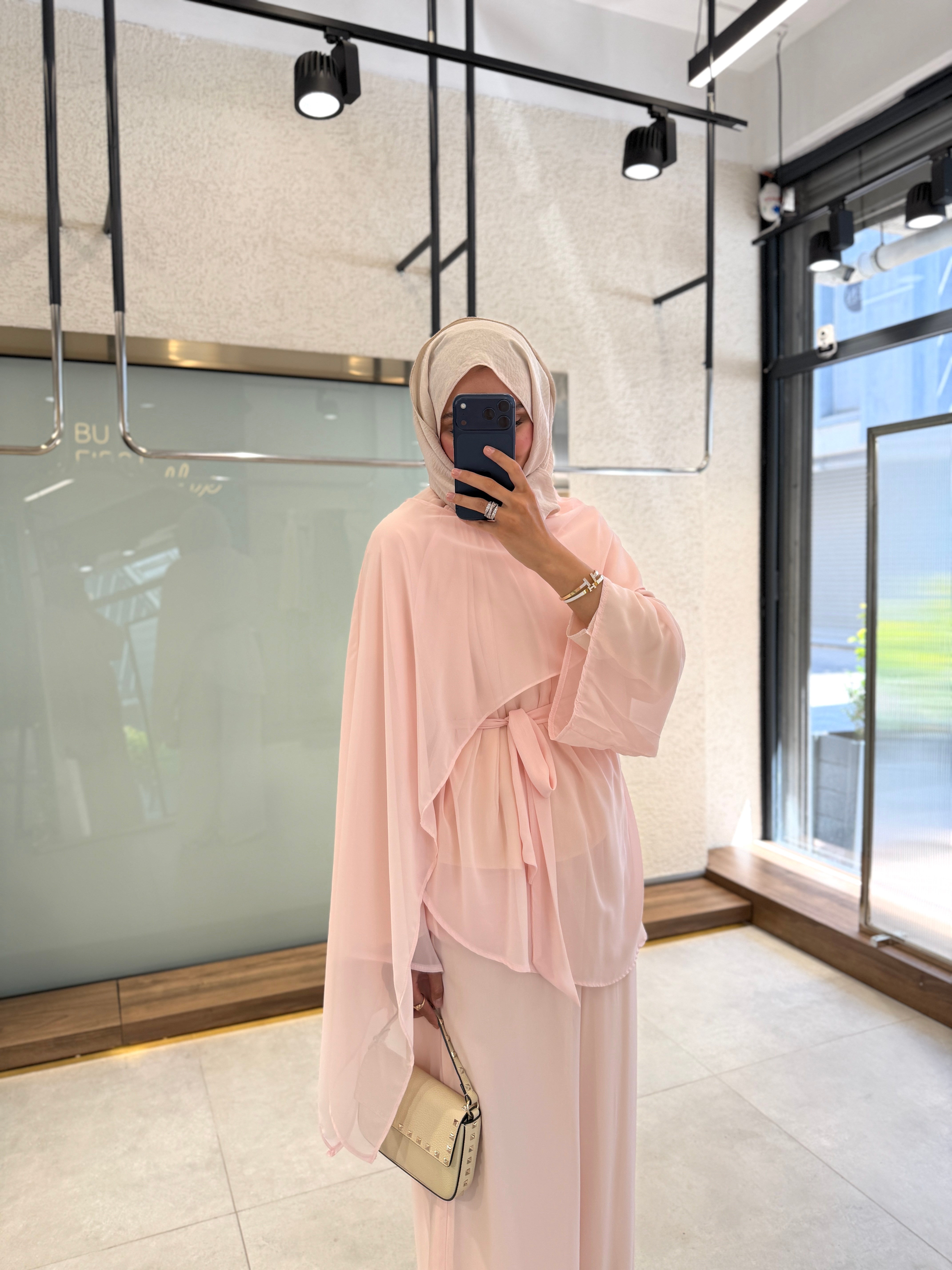 Zümra Şal Detay Takım-Pembe