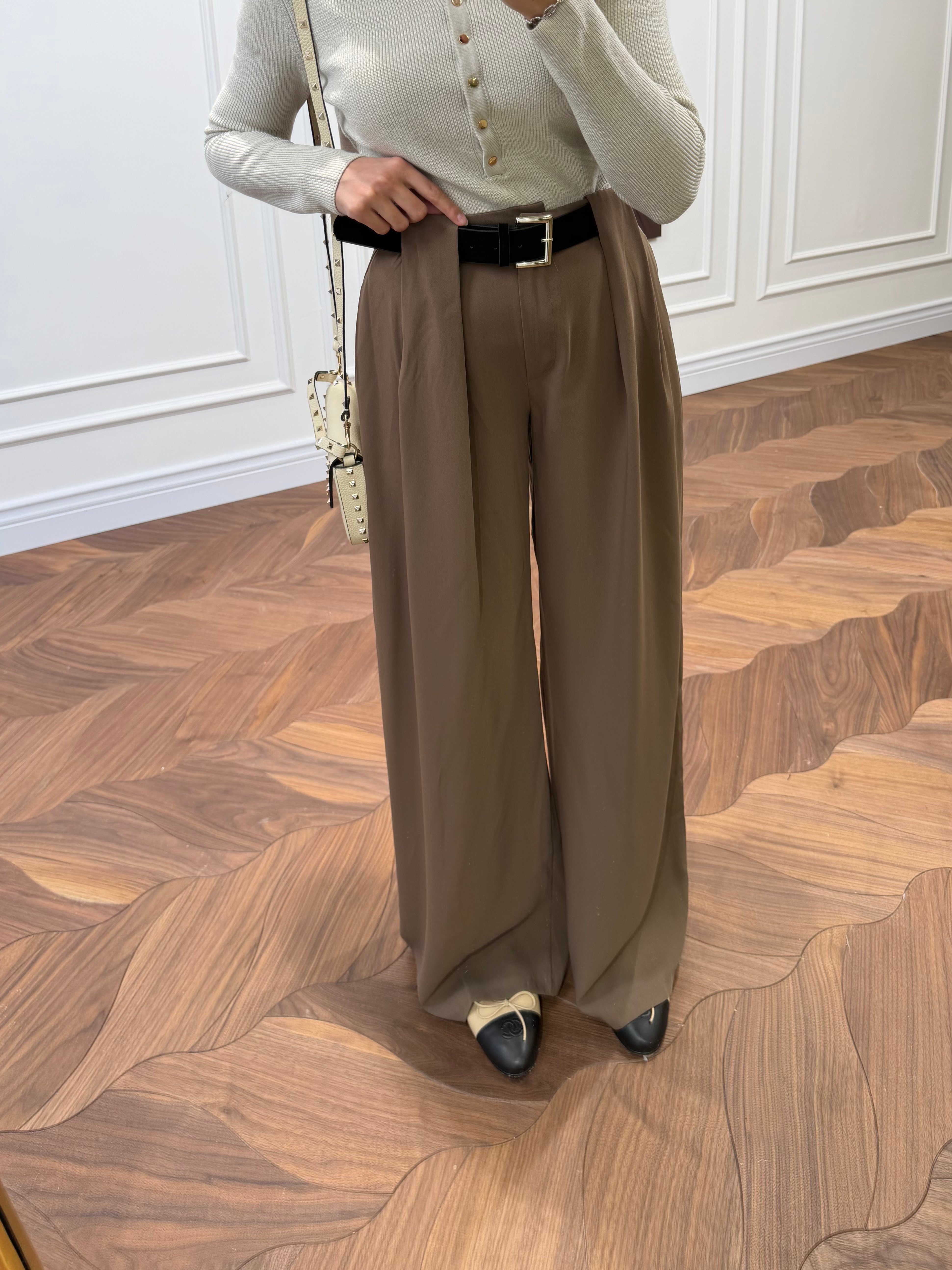 Milano Pileli Kemerli Pantolon - Vizon