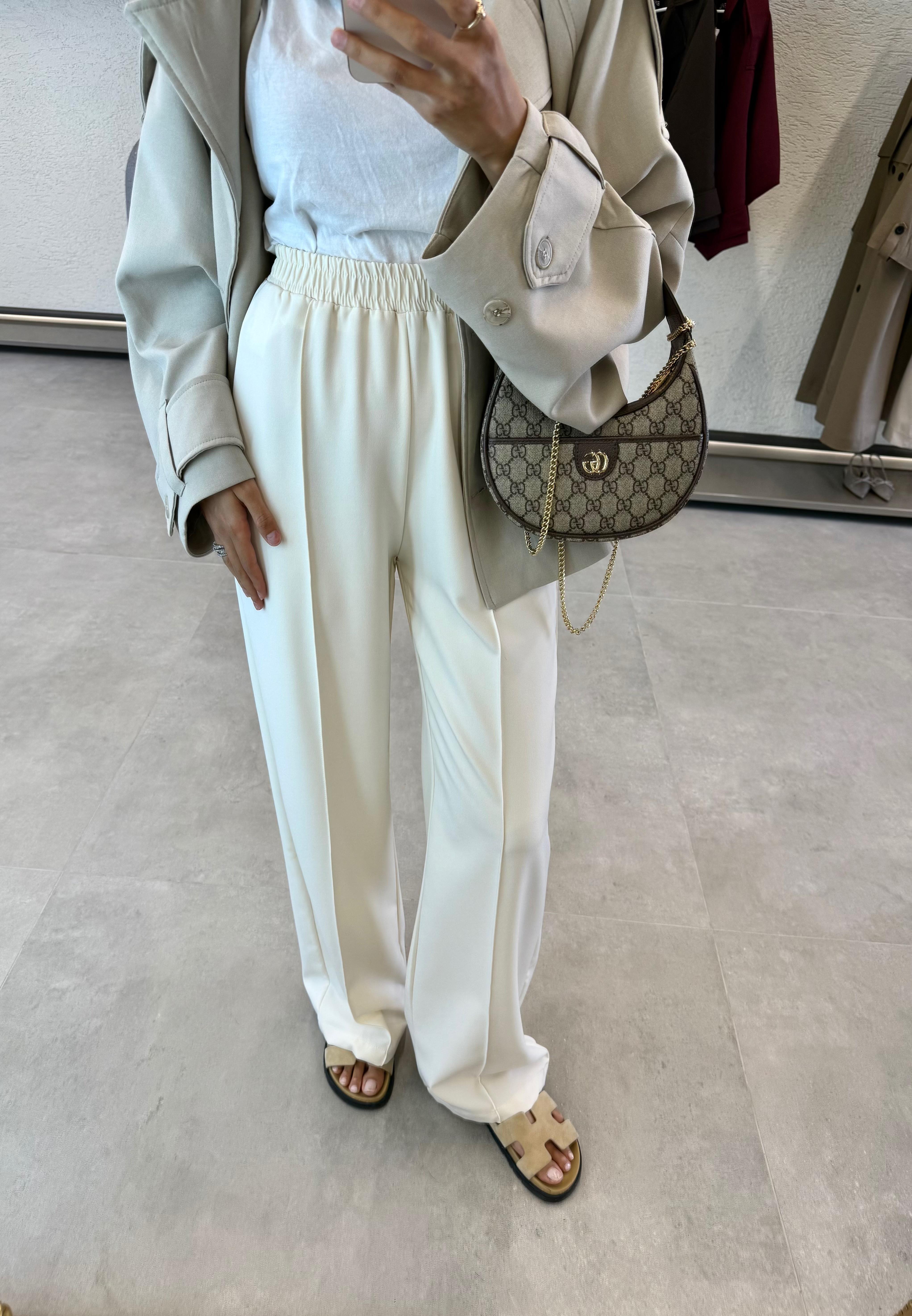 Palazzo Basic Pantolon - Ekru