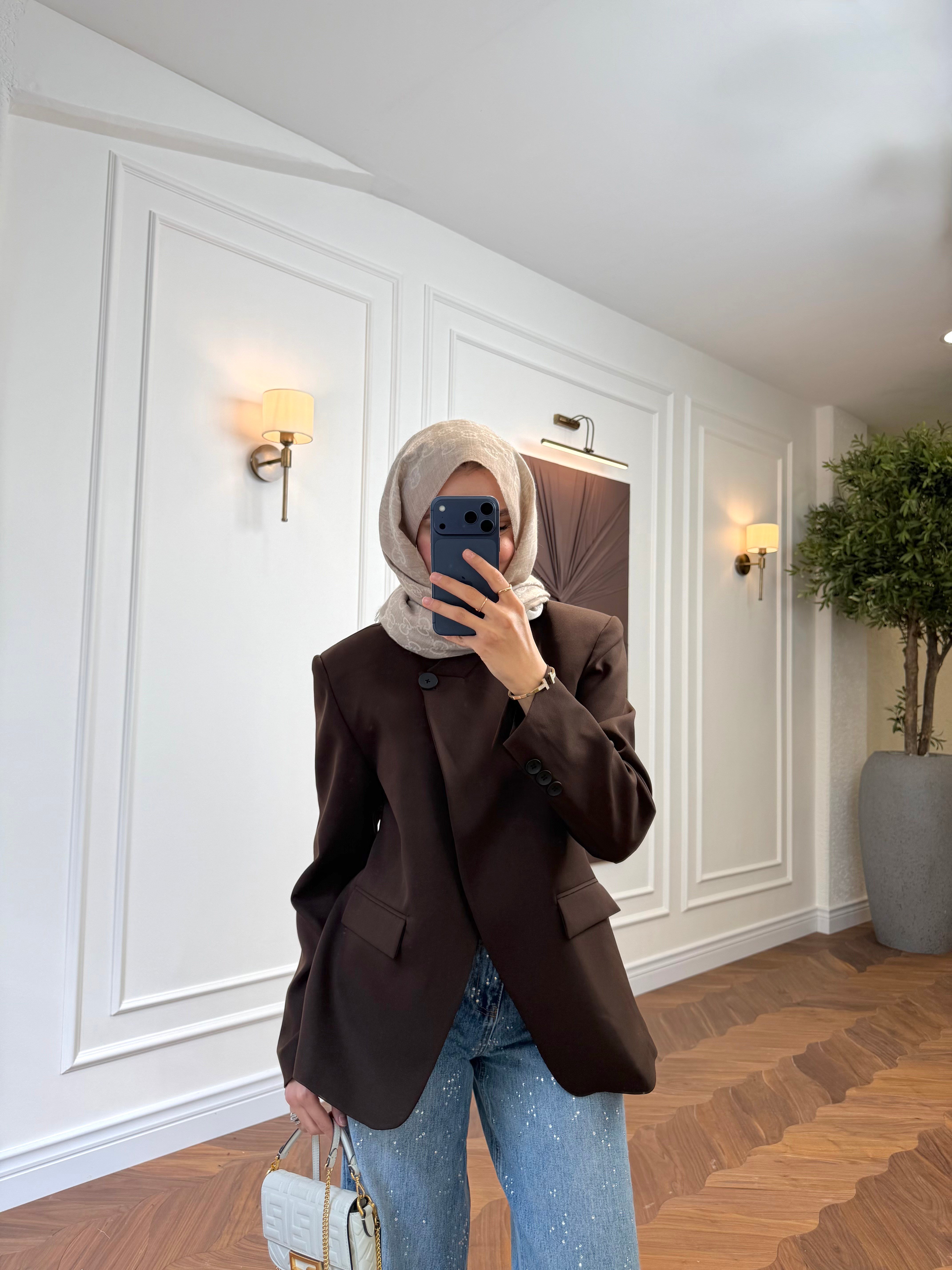 Marla Tek Düğmeli Blazer - Kahve