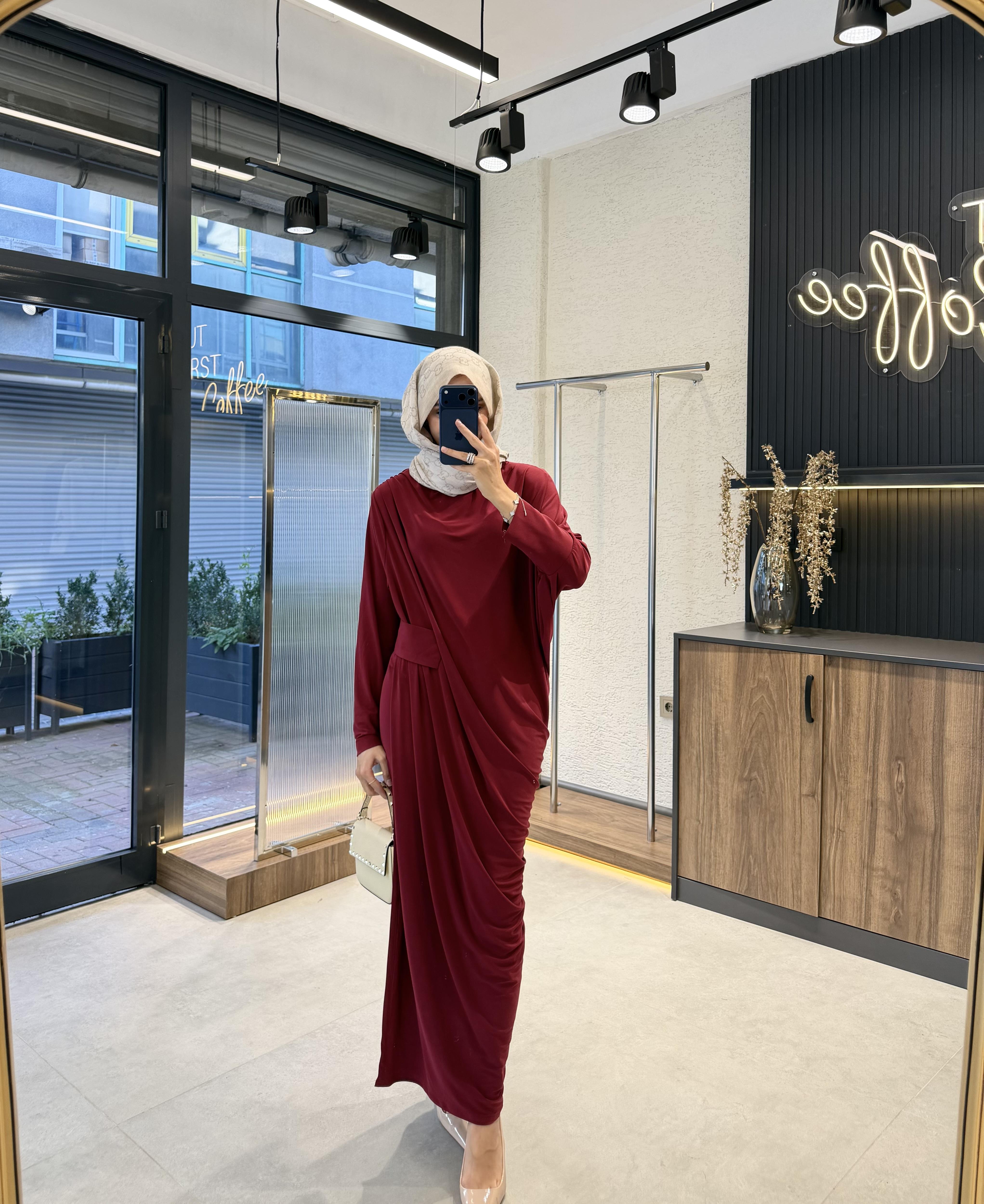 Drape Elbise - Bordo