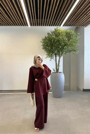 Lana Keten Takım - Bordo