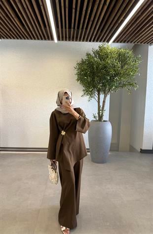Lana Keten Takım - Kahve