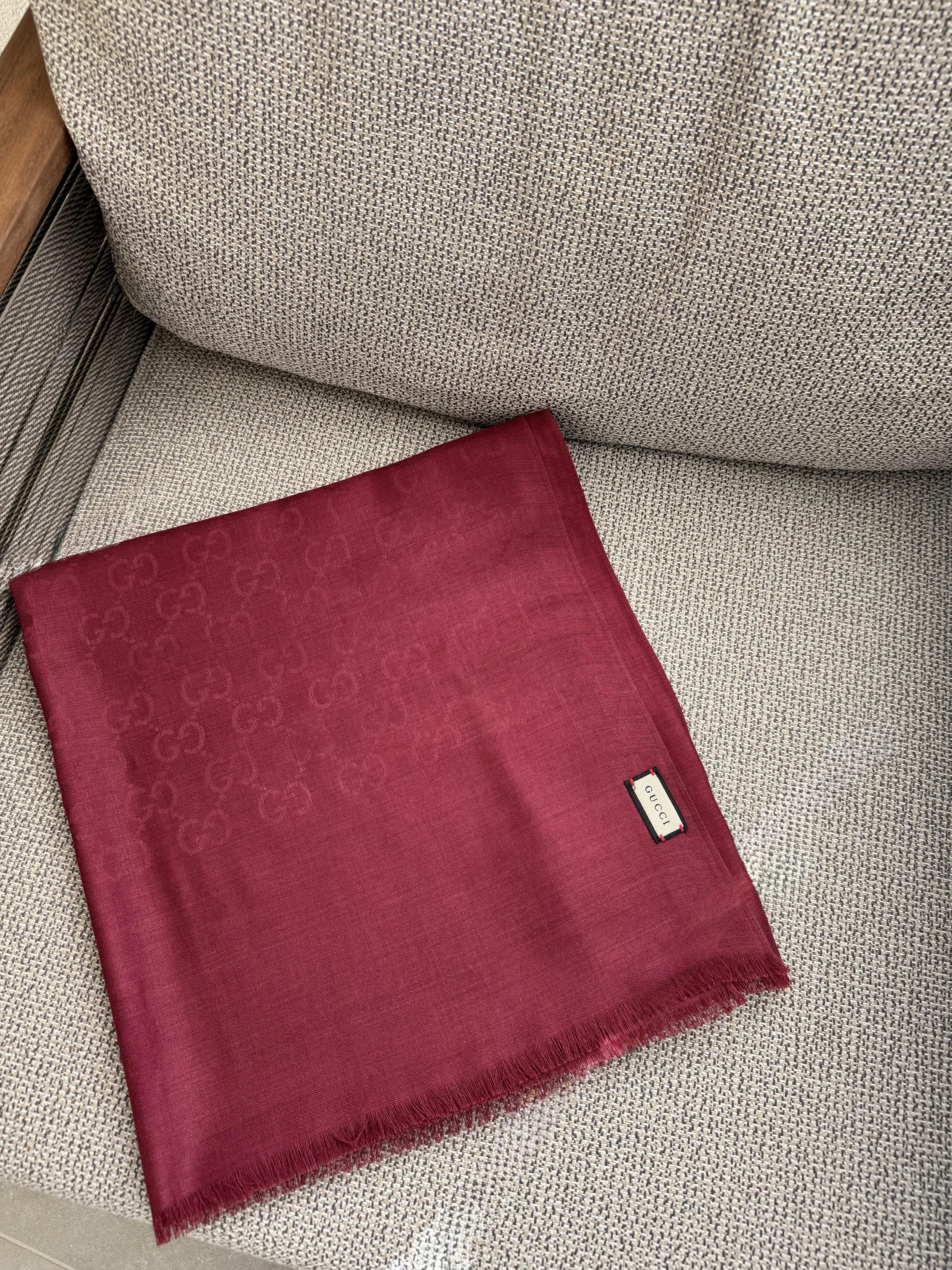 A Kalite Yün İpek Şal - Bordo - Duendeca