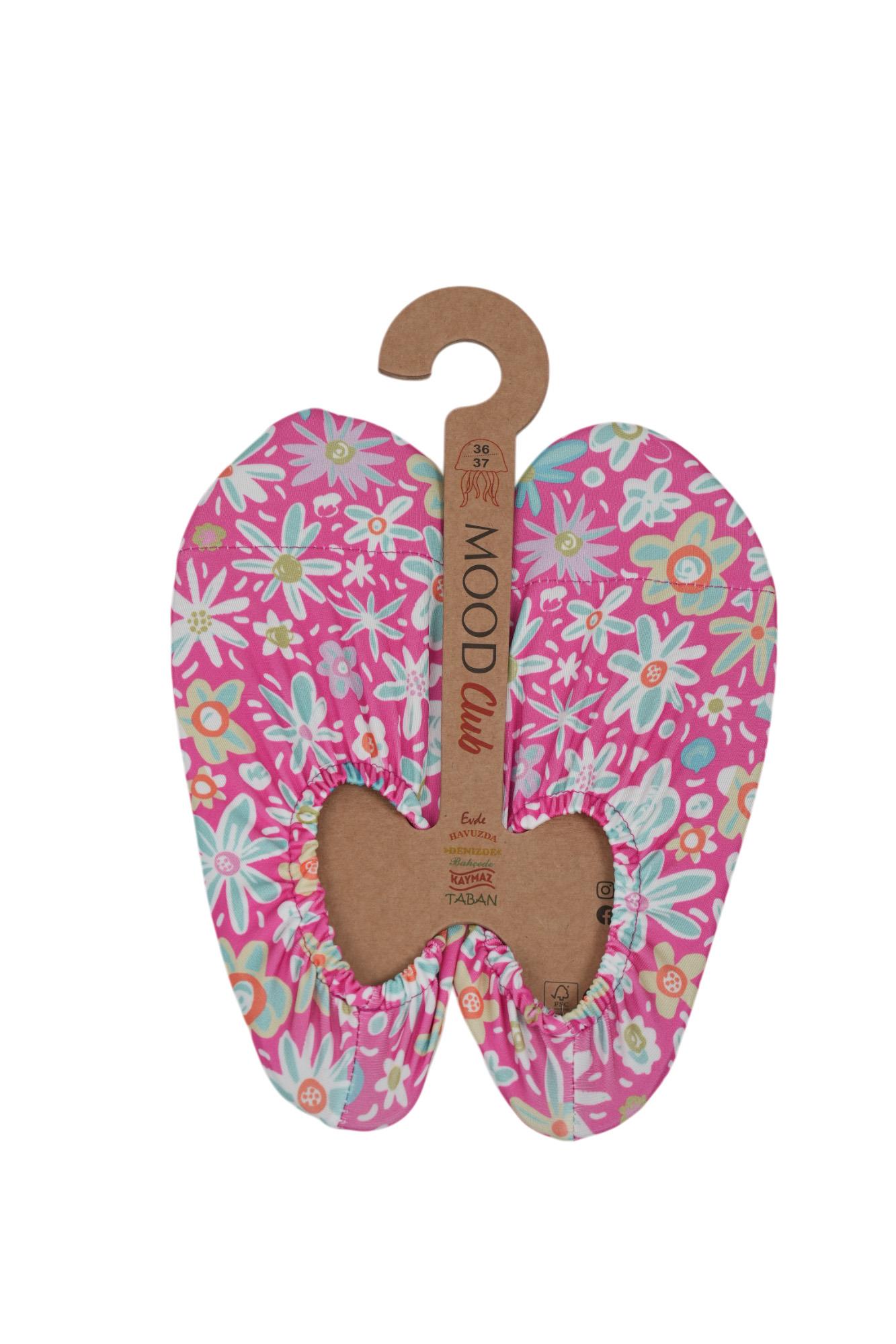 Mood Club-Pembe Çiçek Deniz Ayakkabısı ve Çok Amaçlı Kaydırmaz Havuz Patiği